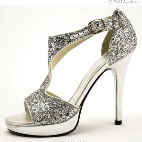 Stuart Weitzman Silver Glitter Heels, US11